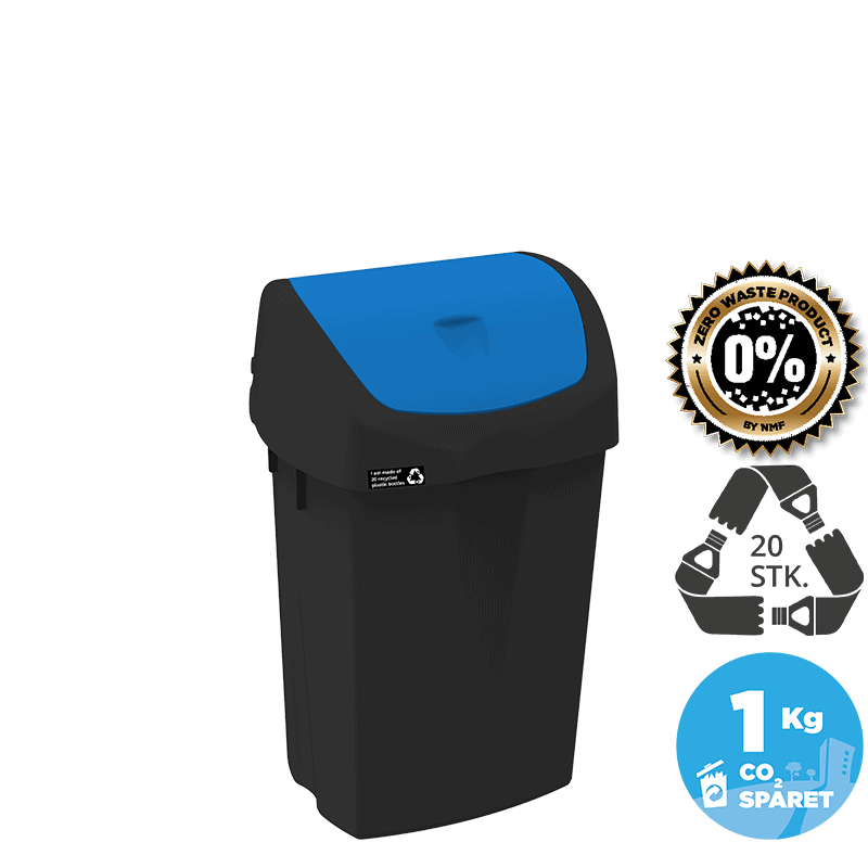 15 liters bæredygtig affaldsbeholder, blåt låg